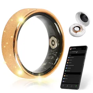Golden Galaxy Smart Ring for Women & Man,Health Fitness Tracker,IP68 Waterproof Sleep Monitoring with Charging Case and Ring Protector, Remote Photography,Body Detection Finger Ring, No Subscription Fee for iPhone & Android