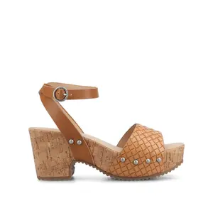 VANESSA PLATFORM CLOG SANDALS - Tan Woven