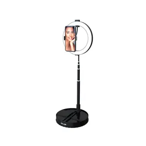Tzumi Foldable Ring Light with Stand & Cellphone/Universal Camera Holder - 1.5FT-5FT Adjustable Height, 3 Color Modes, 10 Brightness Levels, In-Line Remote, Android Compatible Mobile Phone Accessories for Content Creation, Selfies