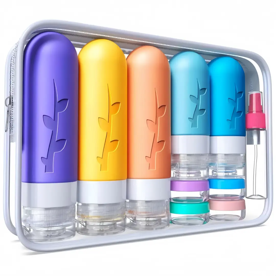 LMMAKE 19PCS Leak-Proof Silicone Travel Toiletry Bottles, Lightweight Squeeze Dispensing Travel Containers with Clear Cosmetic Bag, Safe Durable Material for Travel & Gym