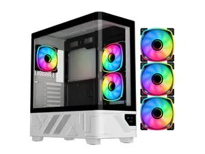 DIYPC IDX2-LCD-ARGB Black Dual USB3.0/ 1 x Type C Tempered Glass ATX Gaming Computer Case w/ Dual Tempered Glass Panel and 3 x ARGB PWM Fans (Pre-Installed)