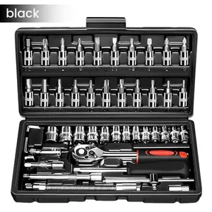 Ultra-Durable CR-V Steel Socket Wrench Set 46-in-1 with 21 Bit Sockets & 13 Metric Sockets 1/4-inch Drive for Auto & Home Repair Tools