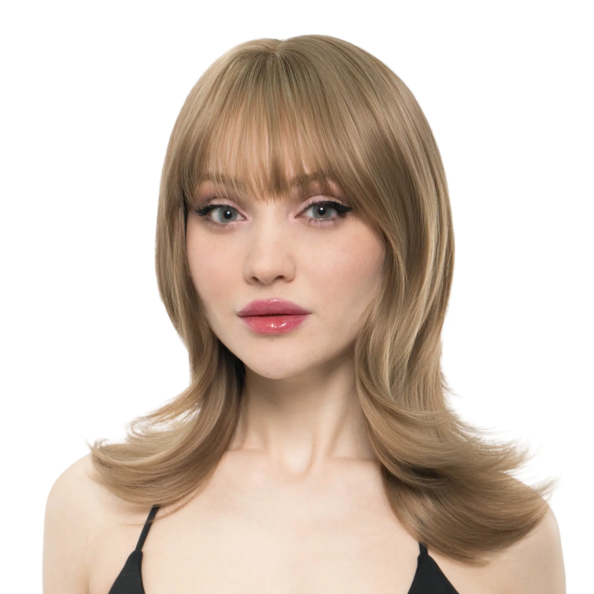 BORN IN PARIS' 14-Inch Burnished Dark Blonde Flicked End Layered Cut w/ Fettered Bangs Synthetic Wig | 【Heat Resistant】【Cap Included】 | #video 61FSGA
