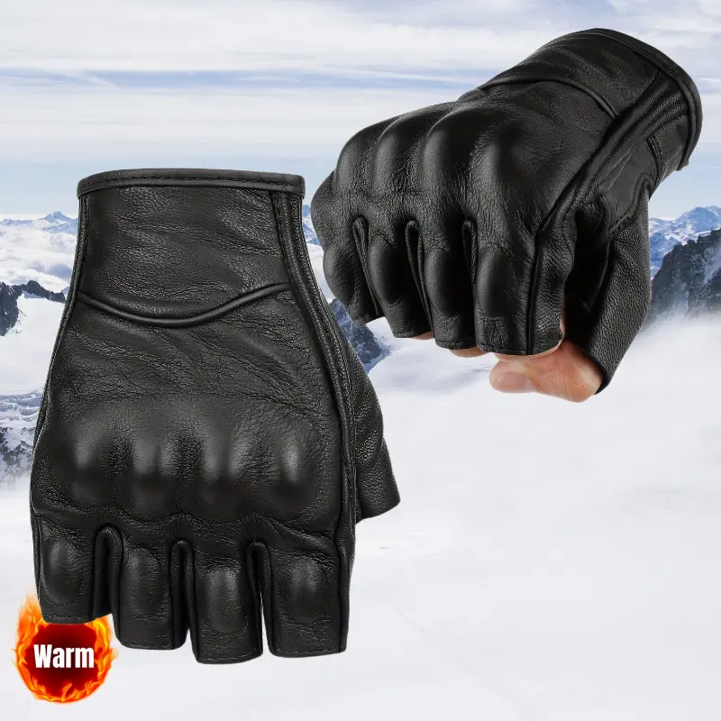 Men's Breathable Fingerless Sheepskin Gloves for Summer Cycling & Dual Sport, Adjustable Fit, Christmas Gift Idea, Father's Day, Dry Clean, Leather, Thanksgiving Day, Sporty Sports Gloves