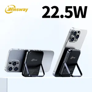Winsway Magnetic Power Bank, 5000mAh 5000-10000mAh Folding Stand, USB-C Port, Portable External Battery for iPhone 17/16/15/14/13 Series White, Mobile Smartphone Accessories