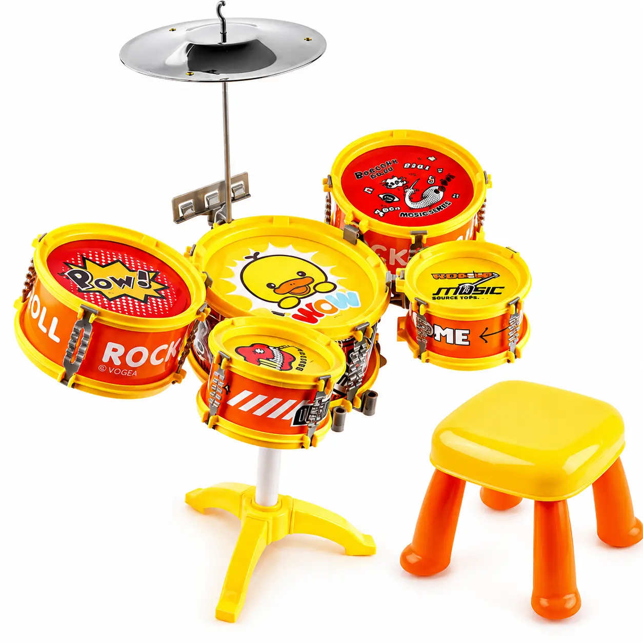Kids Drum Set Toy with Stool – Educational Musical Instrument Kit for Toddlers, 5-Drum & Cymbal Playset, Ideal Birthday Gift for Ages 3–6