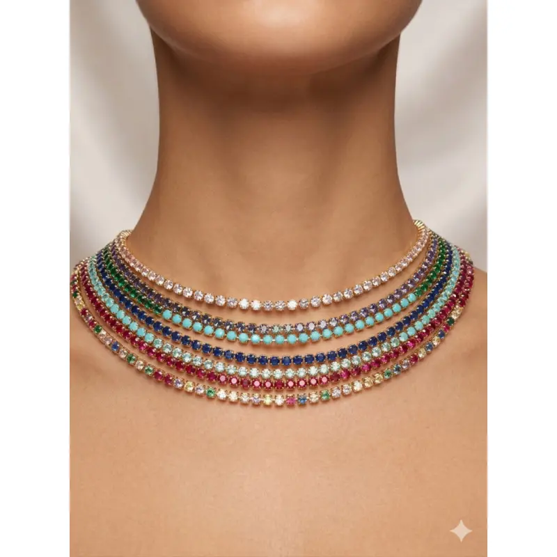 Rainbow Zircon Tennis Necklace for Women, Hip-Hop Style Single Row Statement Chain, Colorful Bling Jewelry, Fashion Gift Idea, Jewelry For Women, Colorful Metallic Necklaces, Stylish Accessories, Tennis Chain, Chain Jewelry Necklaces