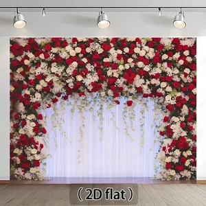 1pc Rose Backdrop Red White Flower Wall Design 2D Flat for Wedding Engagement Valentine Anniversary Birthday Festival Indoor Outdoor