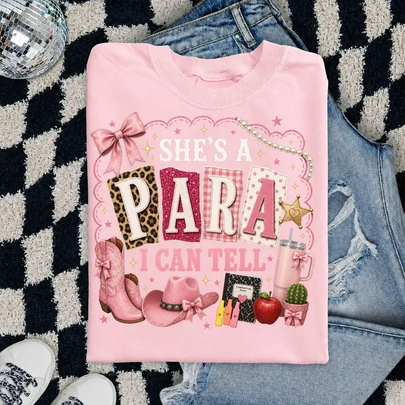 She's A PARA I Can Tell T-Shirt, Pink Paraeducator Shirt, Coquette Teacher Tee, Cute Paraprofessional Gift for Women Teachers