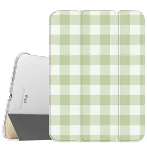 Green Plaid Case for iPad A16 2025 / iPad air 6/ iPad mini 6, Slim Stand Cover with Soft Translucent Frosted Back Pencil Slot, for Samsung Galaxy Tab S9 Tablet Cases