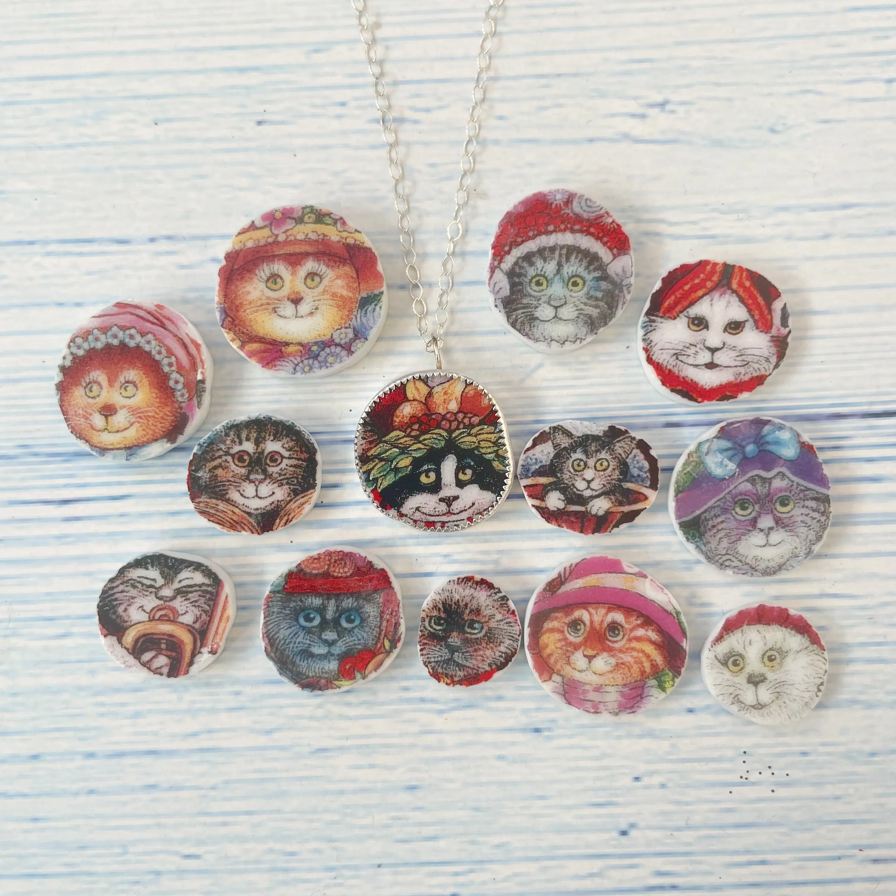 Frosted Willow Ceramic Cat Pendant Necklace Jewelry Kitty Cat Lover OOAK Gift for her