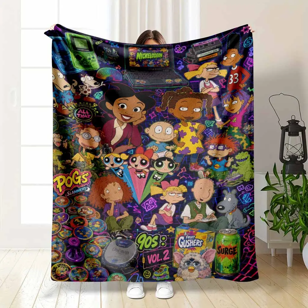 Retro Neon Pop Art Flannel Blanket Nostalgic Collage Print Soft Cozy Lightweight Warm Throw for Sofa Bed Couch Travel Movie Night Gaming Room Decor Gifts