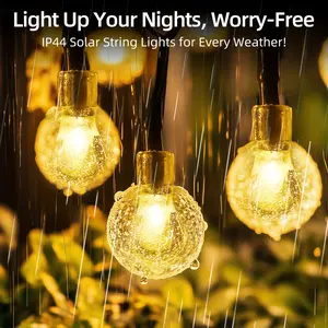 100 LED Decorative Christmas Lights 39FT ， Solar-Powered Globe String Lights, 8 Modes Crystal Crackle Ball Lights, USB Twinkle Fairy Lights for Bedroom, Indoor, Outdoor, Classroom, Wedding, Party, Garden, Warm White