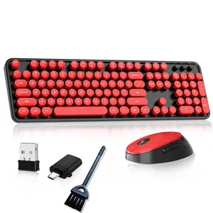 Wireless Keyboard and Mouse, MOFII Cute Colorful 104 Keys Full Size Typewriter Keyboards Retro Cordless Key Board Ergonomic Keyboards and Mouse Wireless for Windows, PC, Laptop, Desktop (Black) glitter  keyboard