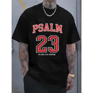 [100% Cotton] [Cotton T-Shirt] Soft Cotton Men'S T-Shirt |       Psalm 23 Print, Short Sleeve Crew Neck Tee - Perfect For Daily Wear & Holiday Gifts,  Vintage T-Shirt For Men And Women