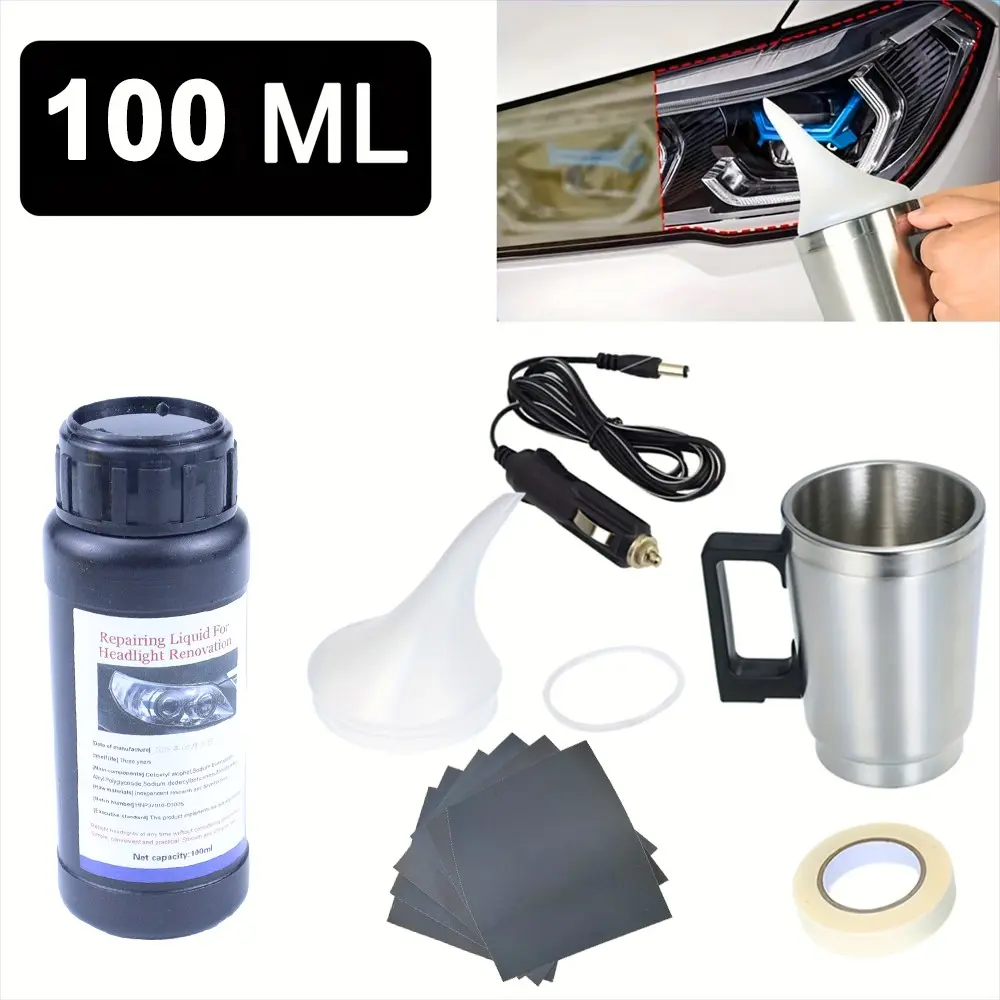 Car Headlight Lens Renewal Tool Kit, Includes 100/200/500ML Renovation Liquid, Improves Yellowing, Fogging, Blurring of Headlight Covers, Headlight Renewal Tools
