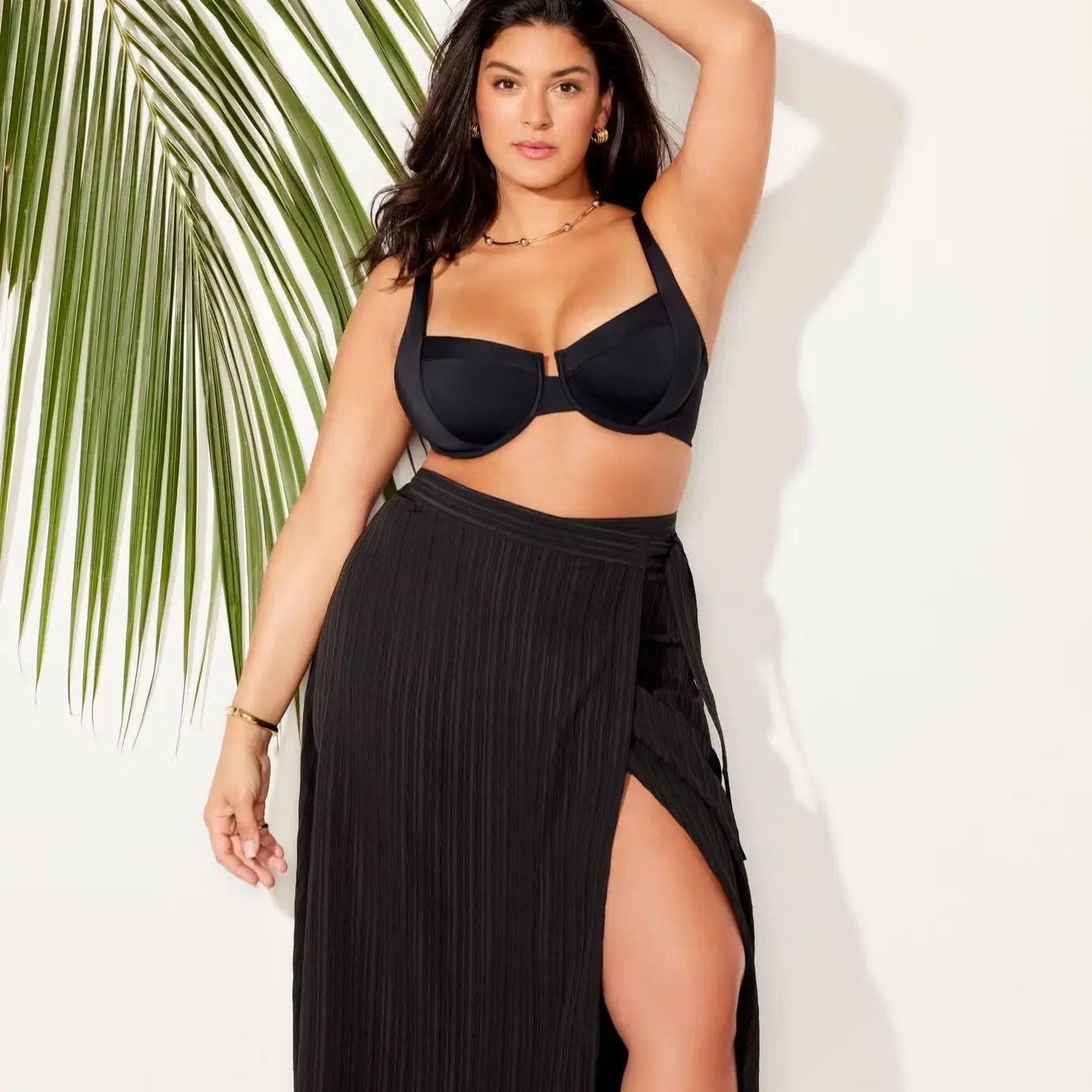 Crinkle Pleat Wrap Skirt Cover Up