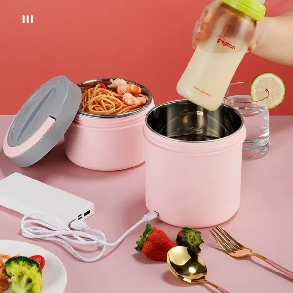 USB Rechargeable Electric Lunch Box with 304 Stainless Steel Inner Bowl, Self-Heating Food Warmer for Car, Office, School and Outdoor Travel
