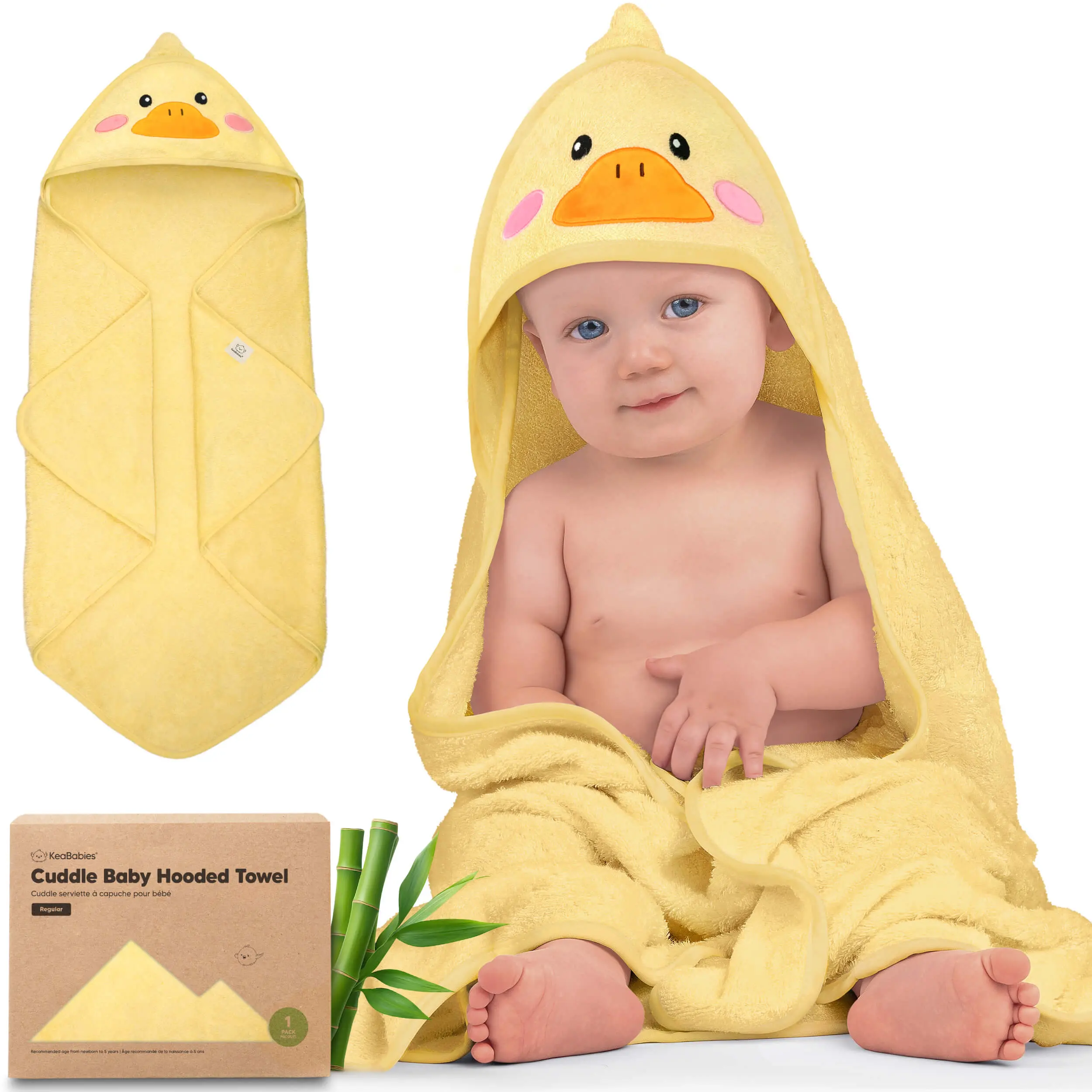 KeaBabies Hooded Baby Towel for Newborn - Viscose Derived from Bamboo Large Baby Bath Towels with Hood for Boys, Girls, Toddler, Extra Absorbent & Soft Newborn Bath Essentials