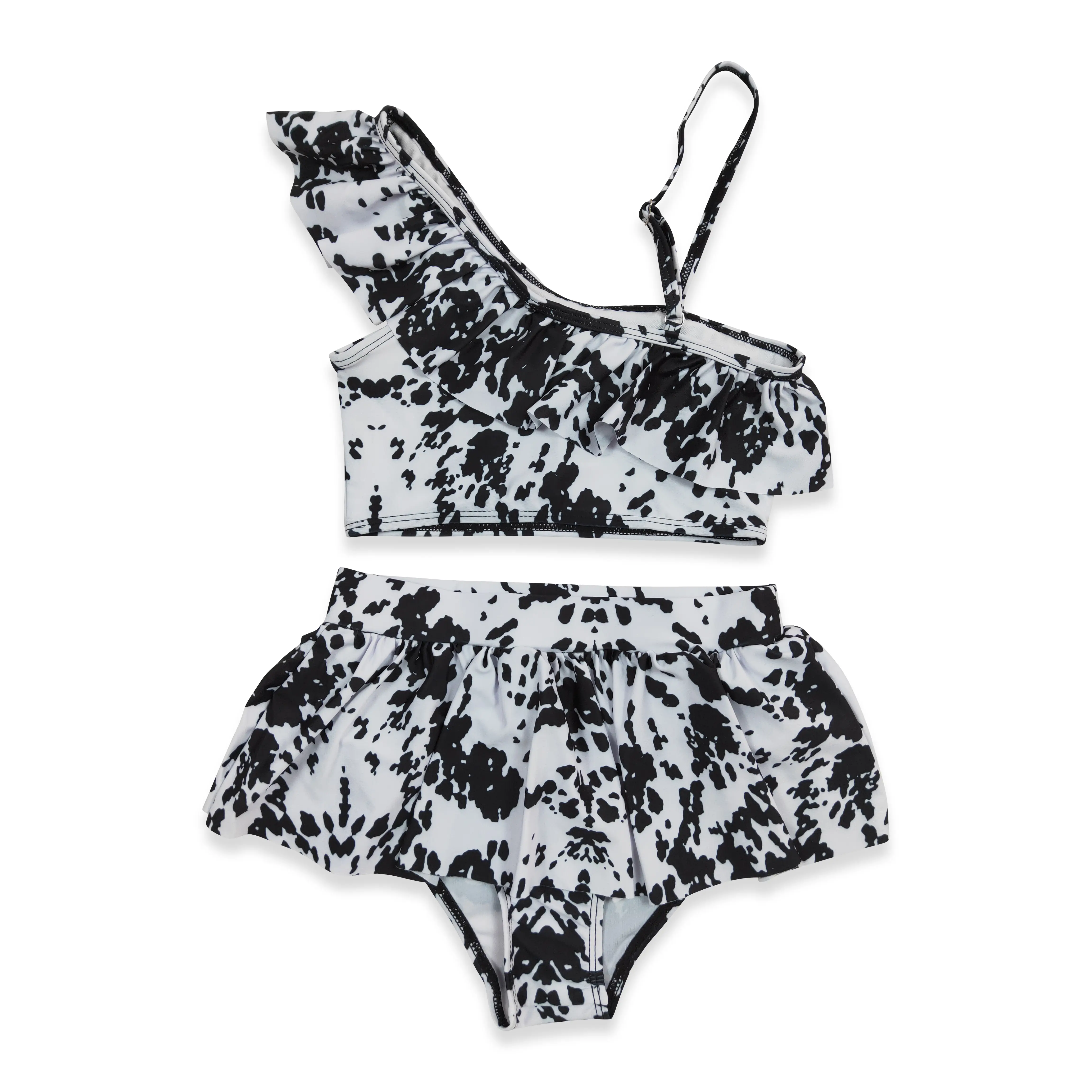 Kids' Black Leopard Print Summer Swimsuit with Shorts, Sports & Outdoor Swimwear
