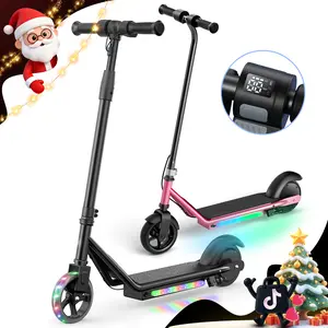 【Christmas Gifts】Electric Scooter for Kids, 10 MPH Top Speed,15 Miles Range, 2 Speed Modes, Disc Brakes, UL Lithium Battery, Aluminum Alloy Frame,5-Inch Flash  Wheels Foldable Electric Scooter forAges 6-14 Convenience Safety