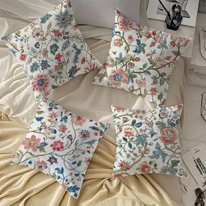 Collection of 4 Beautiful Floral-Design Covers, Measuring 18.0X18.0 inch, Made from Polyester Fabric, Perfect for Infusing a Vintage Botanical Elegance Into Your Home Decoration, Home Textile (Pillow Inserts NOT Included)
