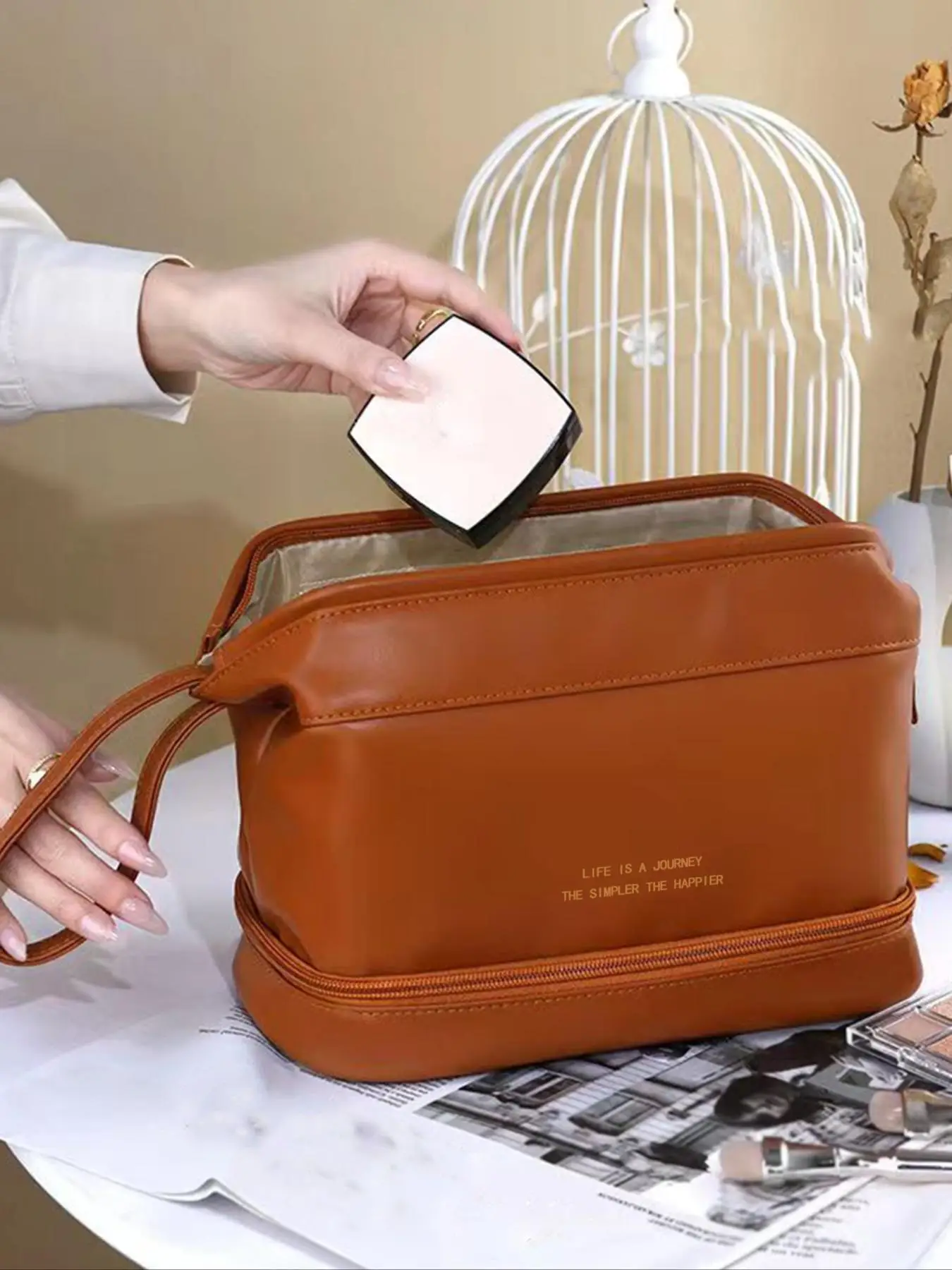 Vintage Casual Makeup Bag, Large Capacity Travel Cosmetic Storage Bag, Portable Toiletry Bag for Women & Girls