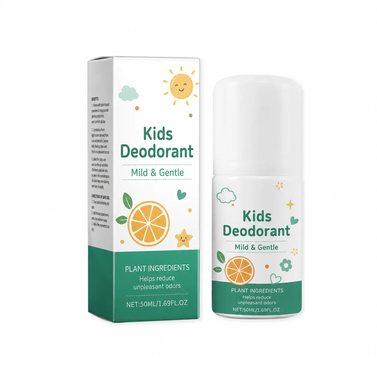 Vanilla & Citrus Roll-On Deodorant for Kids, 50 mL Mild Quick-Drying Underarm Freshness Care with Glycerin & Vitamin E for Boys and Girls