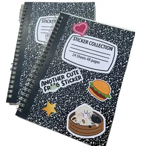 Composition Notebook Reusable Sticker Book DIY Decal Film 24 Sheets 48 Pages 100 Pages 6x8.5 Inches Double-Sided Laminated Silicone Coated Release Paper