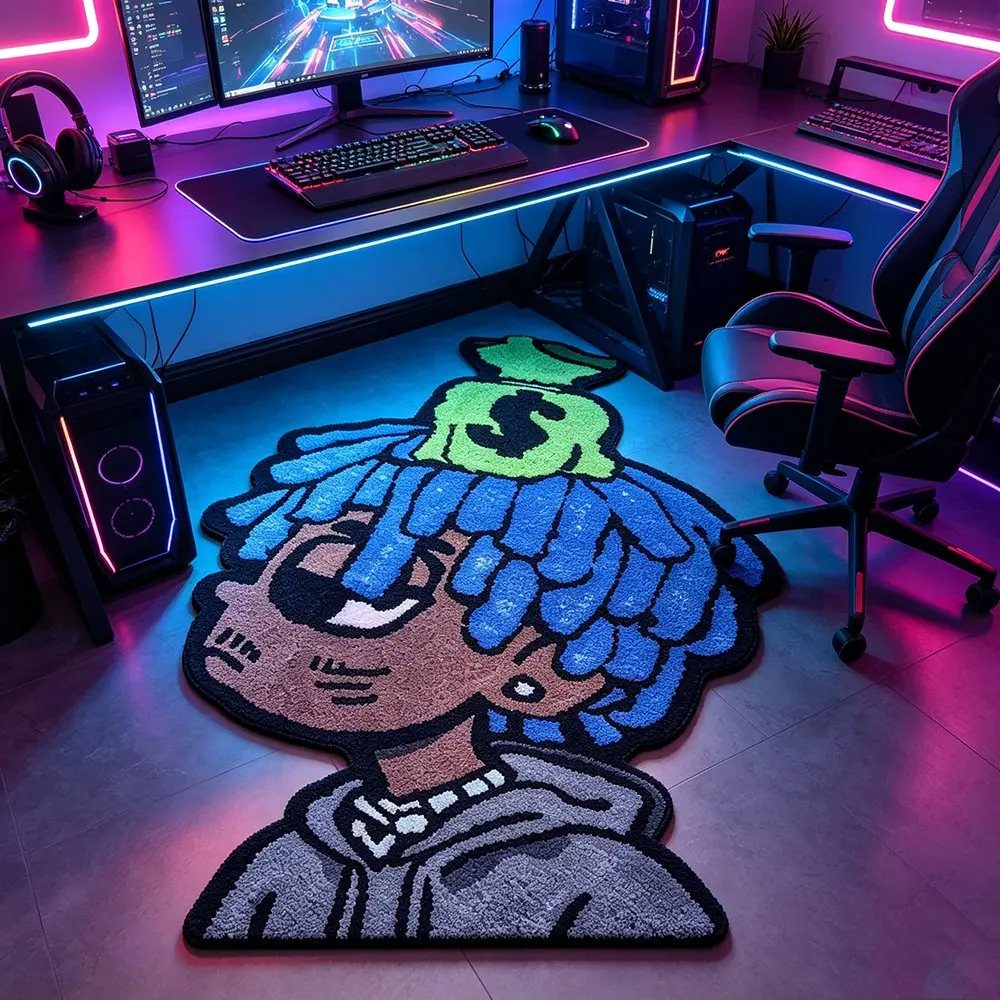 Creative Cartoon Character Decorative Area Rug, Soft Foldable Non-Slip Carpet, Fashion Artistic Home Decor for Living Room Bedroom