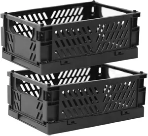 2-Pack Mini Foldable Plastic Storage Box Mini Plastic Baskets for Organizing and Storage for Home Kitchen Bedroom Bathroom Office. (Black, 5.9x3.8x2.2)