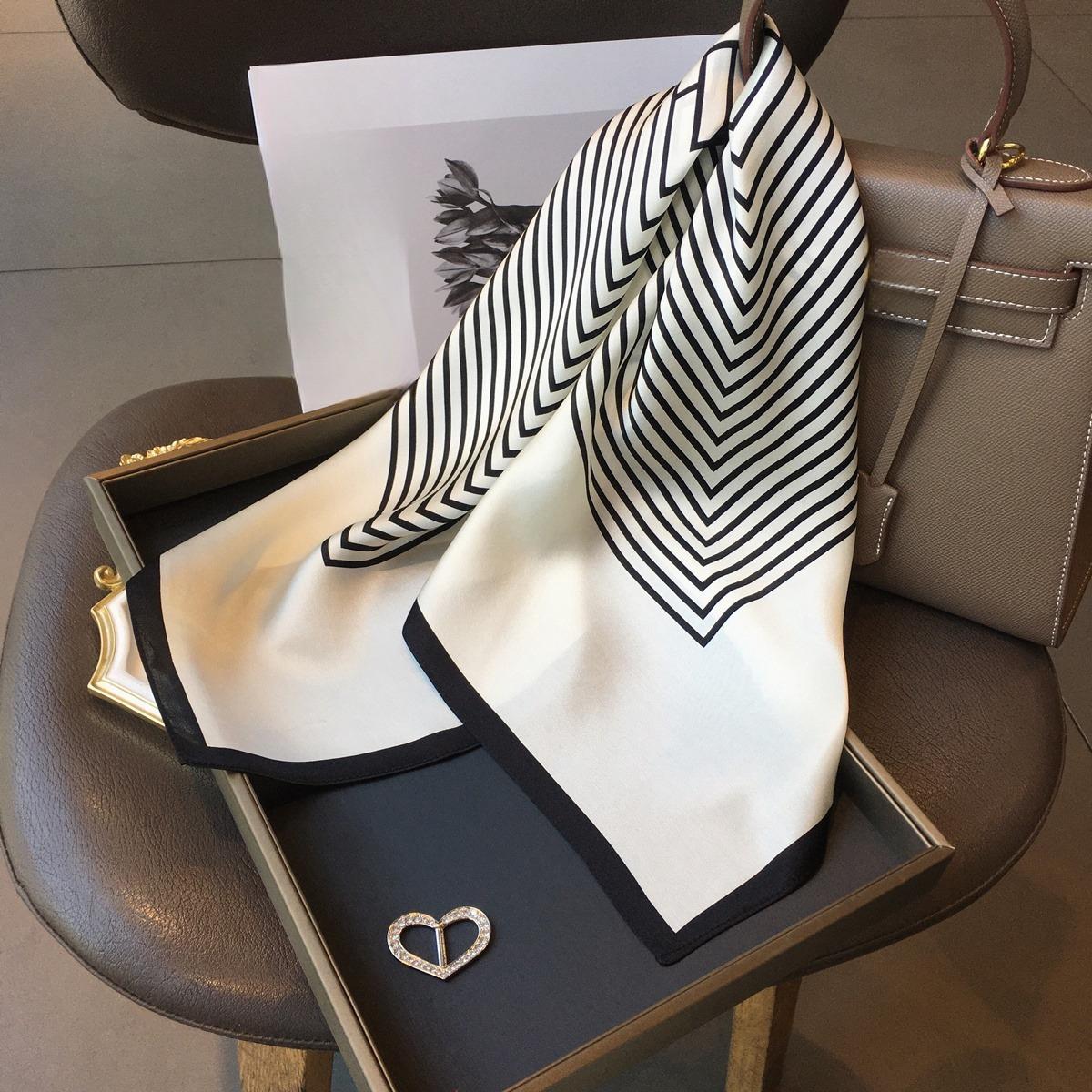 Women’s imitation silk scarf, women’s scarf, silk headscarf, striped style, square scarf, multifunctional neck scarf, hair accessory, girls’ accessories, women’s scarf