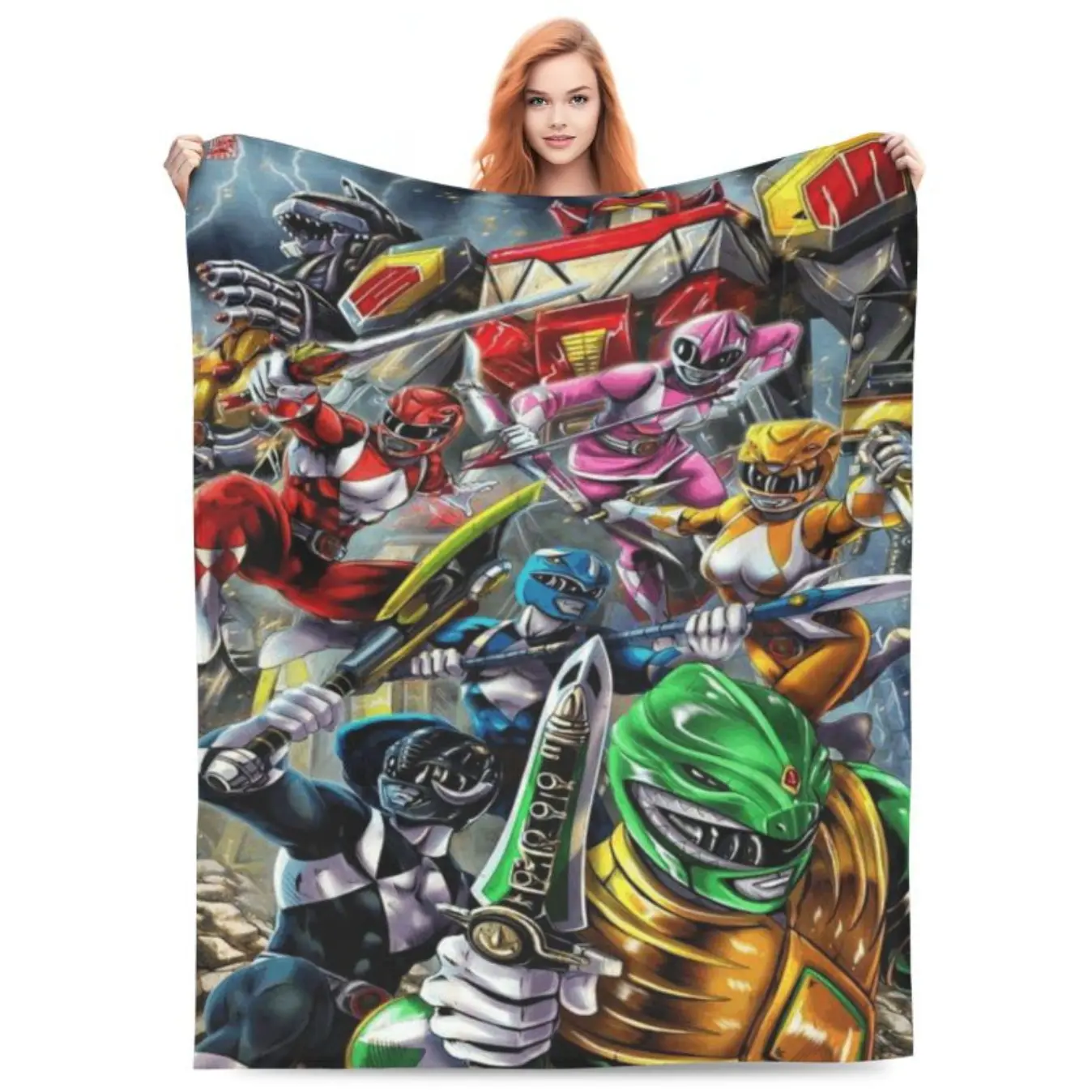 Mighty Morphin Power Rangers Flannel Blanket Red Ranger Black Samurai Print Soft Warm Cozy Throw for Bed Couch Dorm Decor Nostalgic 90s Retro TV Show Fan Gift Lightweight Skin-friendly All-Season Blanket Machine Washable Home Bedding