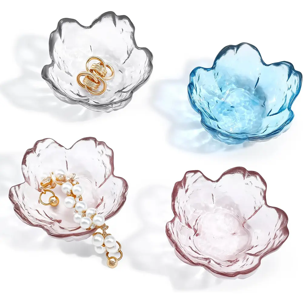6Pcs Crystal Flower Ring Dish Jewelry Tray, Decorative Glass Trinket Dish, Modern Accent Tray for Vanity Multifunctional Organizer Organiser Organiser trinket trade box storage organization bedroom storage organizer storage adhd organization products outd