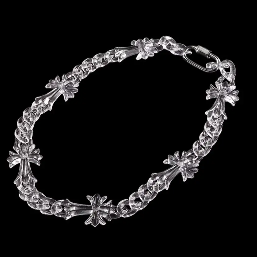 Clear Acrylic Rock Star Cross Chain Necklace for Men & Women - Trendy Unisex Streetwear, Cuban link, Lightweight Fashion Jewelry, Acrylic Link Chain