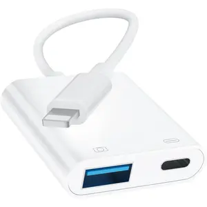 Lightning to USB Camera Adapter for iPhone, iPad to USB 3.0 Female OTG Adapter with Charging Port, Plug and Play, Support Card Reader, USB Flash Drives, Keyboard