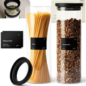 Airtight glass jars with transparent glass lid [2x 60oz] Glass airtight food storage containers for pasta, spaghetti and flour, ideal for pantry storage