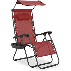 Patio Zero Gravity Chair Outdoor Recliner Lounger with Canopy Shade and Foot Rest, Cup Holder, 330lbs Capacity, Maroon