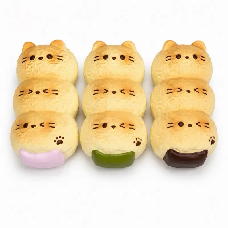 Cat Mochi Dango Slow Rising Squishy Toy, Scented Soft Foam Sensory Fidget Toy, Cute Bakery Food-Themed Gift