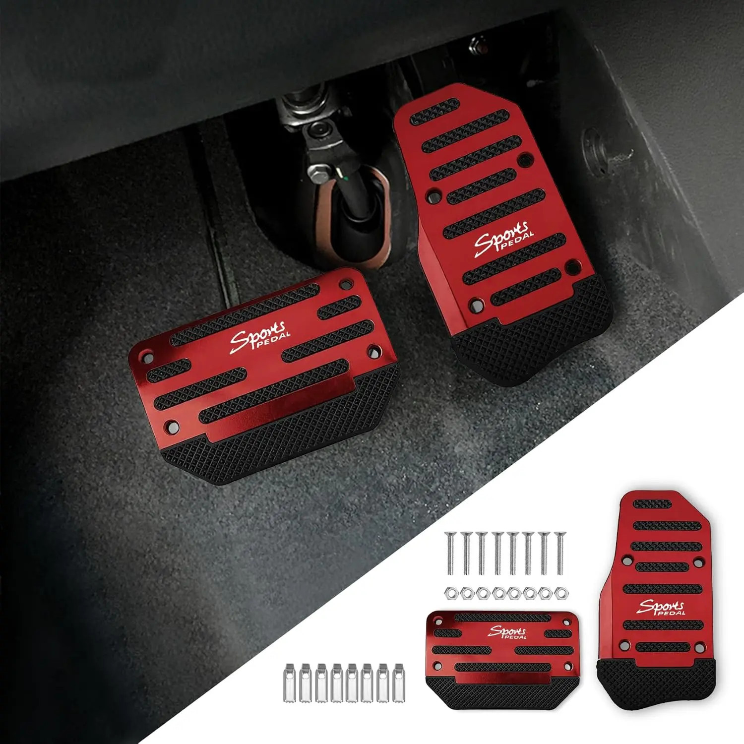 [2pCs Auto Transmission Pedal Kit]2Pcs Aluminum Alloy Automatic Transmission Car Pedal Set (Including Accelerator Pedal & Brake Pedal) - Non-Universal Non-Slip Pedal Cover - Sporty Decorative Accessory