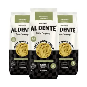 Al Dente Traditional Garlic Parsley Fettuccine, Cage-Free Eggs, Non-GMO, Artisanal, Homemade Taste & Texture (Pack of 3)