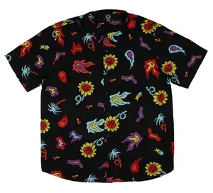 Neff Men's Fireballs And Daisies Allover Print Adult Button-Down Collared Shirt Black Casual