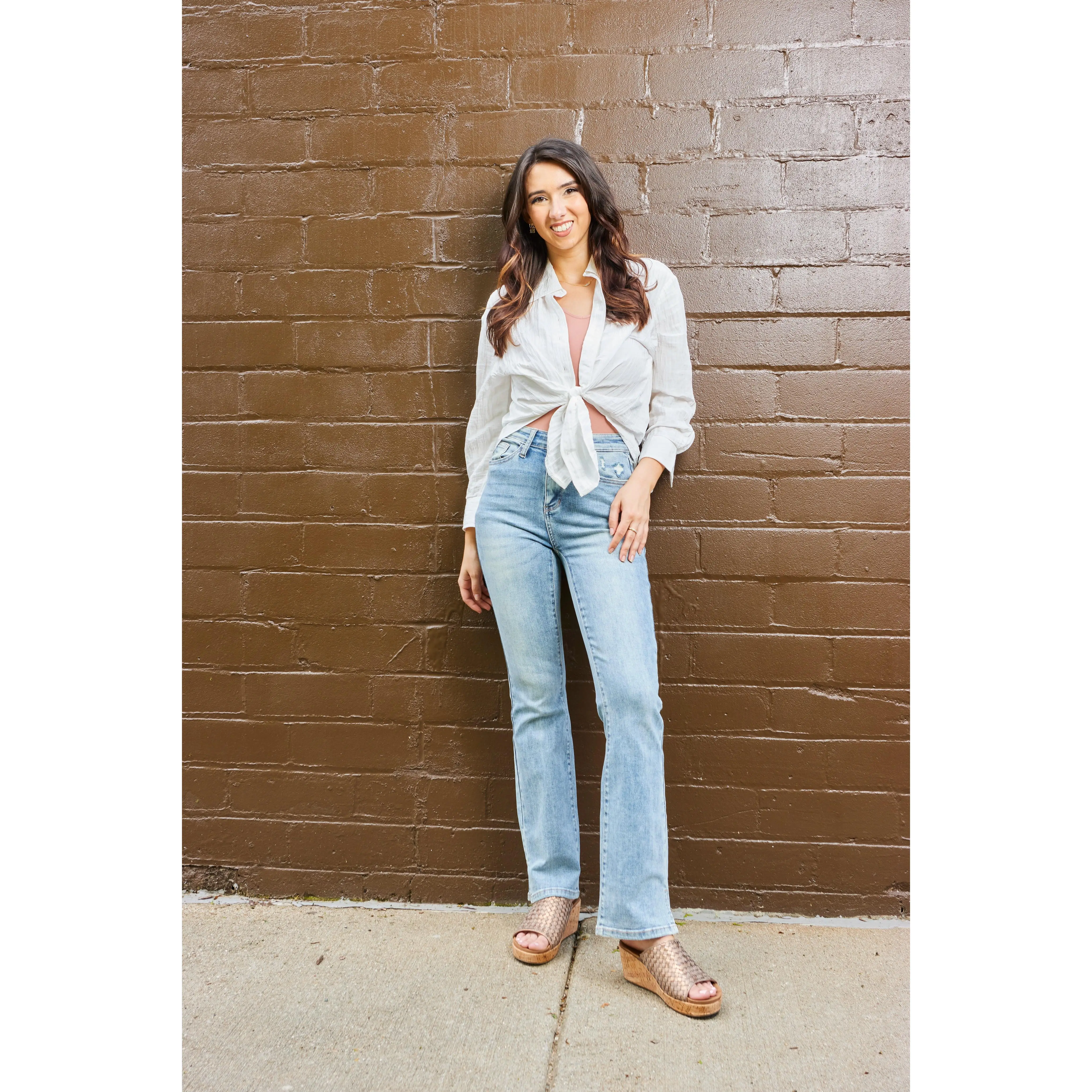 Judy Blue Boot Scootin' Boogie High-Rise Bootcut Denim Fabric Fit Fitted Jean Womenswear Zipper Plain Below the Ankle All Seasons Minimalist Style