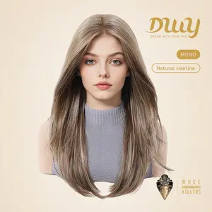 Veronica C-DWY Mono Lace Front Free Part Mid-Length Straight Rooted Platinum Blonde Glueless Synthetic Wig for Women 20 Inches