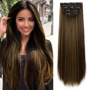 Hair Extensions Clip in Black mixed Brown Clip in Hair Extensions for Women Straight Hair Extensions Long 20 Inches