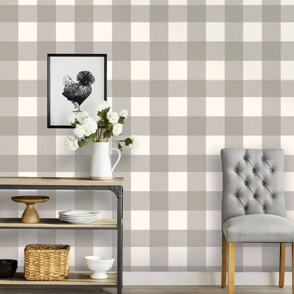 Peel and Stick Wallpaper, Threshold Buffalo Plaid Gray Removable Self-Adhesive Stain-Resistant Washable Vinyl