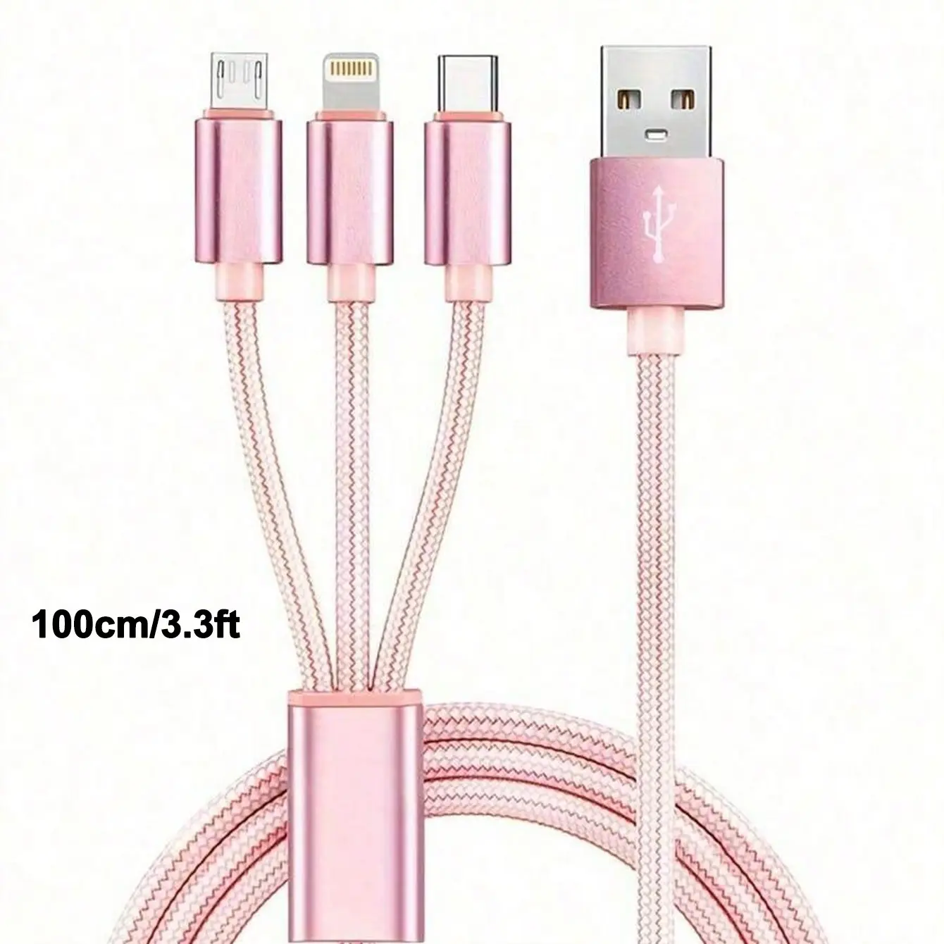 3-In-1 Fast Cables for iPhone, Lightning Charging Cable, Lightning Cord, Type-C, Android, Nylon Braided Durable USB Charging Cable, Universal Fast Charge, Data Transmission Compatible