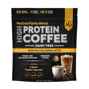 MariGold High Protein Coffee - Mocha Collagen Latte (1LB), 20g Grass-Fed Type I & III Collagen Peptides, Dairy-Free Energy, Organic Espresso, Non-GMO