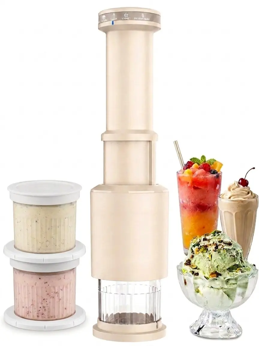 Ice Cream Maker, 5-in-1 Compact Size For Gelato, Milkshakes, Slushies, Sorbets and Mix-Ins, Three 0.5-Pint Mixing Cups with Lids, Easy to Clean, Easy to Storage, Pre-freeze base