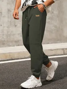 Men's versatile casual pants, suitable for all seasons, with elastic drawstring waist and elastic waistband at the hem - leather label design, woven sports pants, leggings, fitness pants, machine washable, suitable for casual sports daily wear